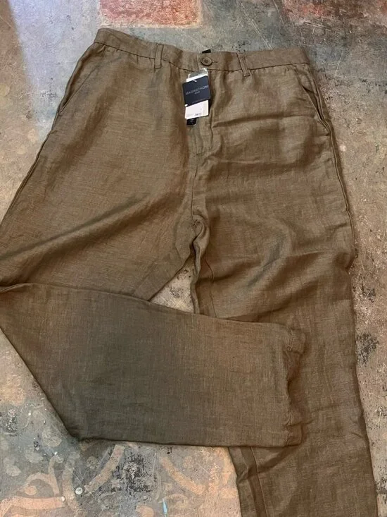 Magaschoni Man Linen Blend Pull On Pants Khaki sz 33