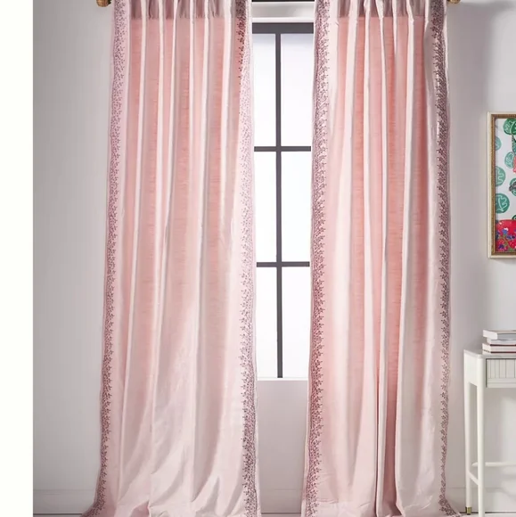 Anthropologie Embroidered Tobias Velvet Curtain