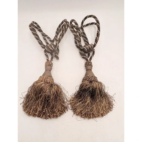 Pair Decorative Curtain Tassel Tiebacks Brown Beige Rope Window Holdbacks 24