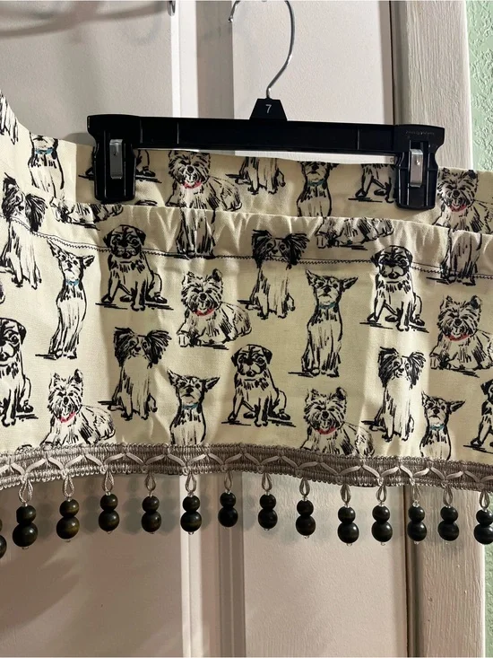 Dog Print Valance with Beaded Trim - Cream and Black