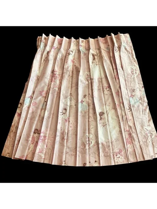 Pair Vintage Pink Ballerina Curtains Cotton Sateen With Pinch Pleats 40x40
