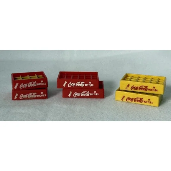 Lot of 6 Mini Coca Cola Crates Red Yellow Plastic Bottle Case Vintage trinkets