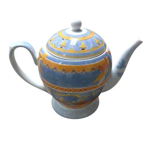 Williams-Sonoma Teapot & Lid Porcelain Montgolfiere‎ Hot Air Balloon Pattern