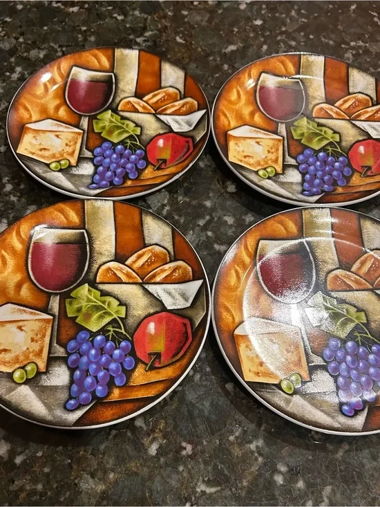Williams Sonoma Set of 4 MSC Sommelier 7” plates for bread or appetizers.