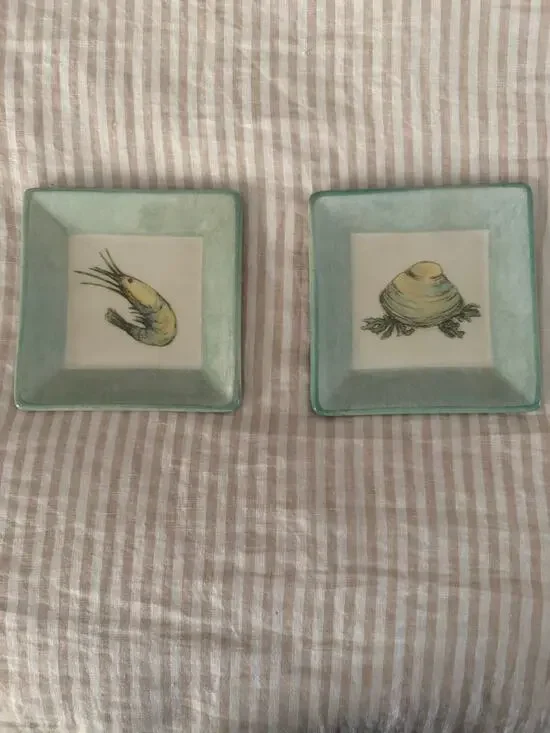 WILLIAMS-SONOMA Verano Tile Tapas Snack Plate Made in Italy Set Two Clam Shrimp