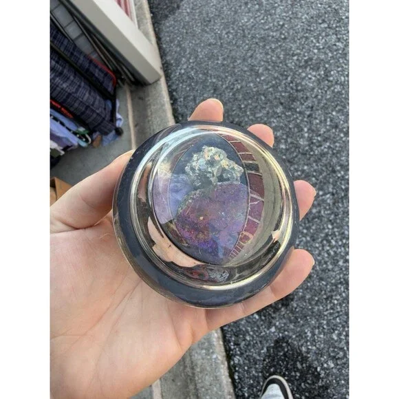 Crystal Filled Glass Paperweight Rainbow Quartz Amethyst Domed Glass Paper Weigh