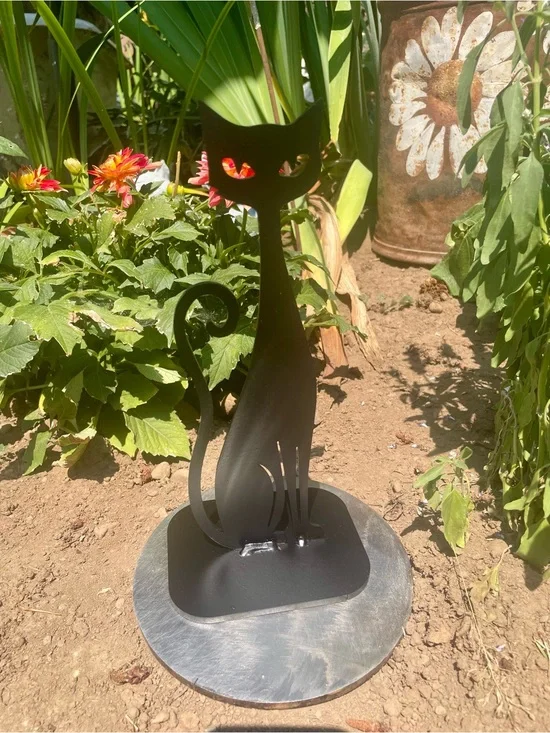 Satin Black Custom Mid Century Modern Cat Statue