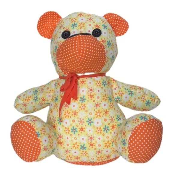Handmade Colorful Floral Polka Dot Teddy Bear Plush Stuffed Animal Cottagecore