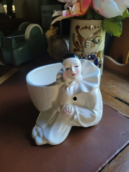 vintage Pierrot ceramic planter Harlequin Clown