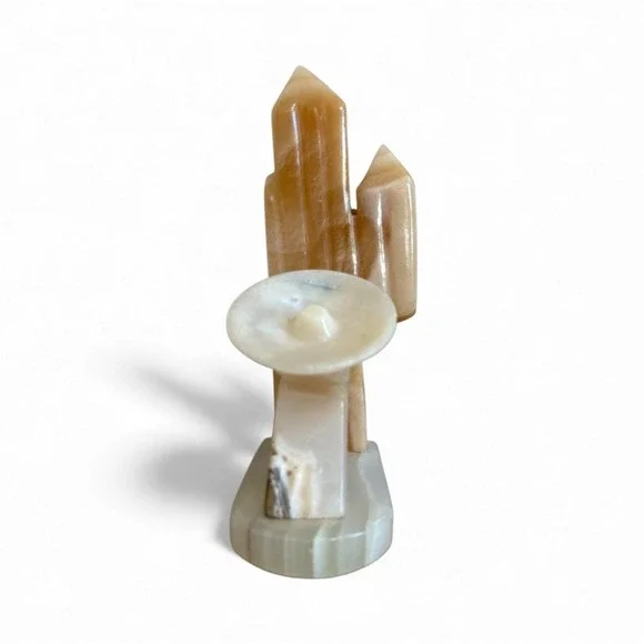 Vintage Onyx Alabaster Cactus Figure Bookend Southwestern‎ Mexican Folk Art