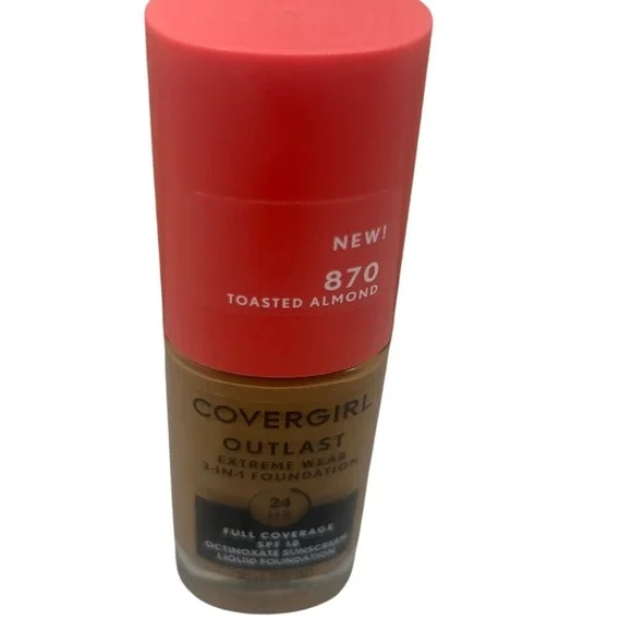 Covergirl‎ Outlast Extreme Wear 3-in-1 Foundation 870 Toasted Almond SPF 18 1oz