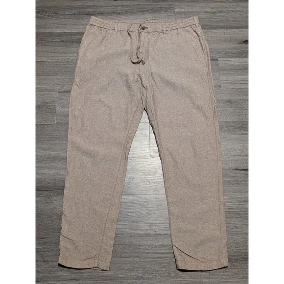 Banana Republic Men's Brown Linen Cotton Drawstring Athletic Fit Pant Size 38x32