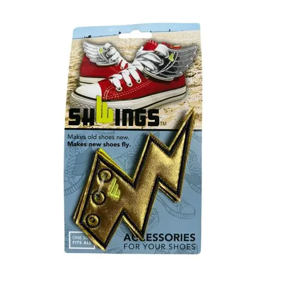 NWT Shwings Shoe Lace Shoelace Accessories Gold Golden Lightning Bolts Superhero