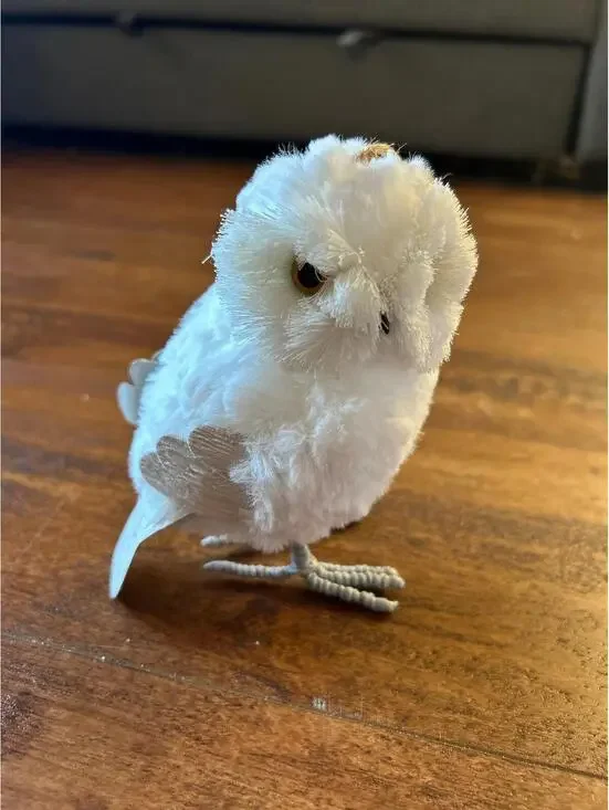 small, faux fur snowy owl Christmas ornament/figurine