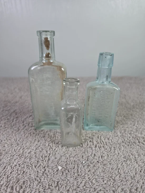 Vintage Aqua and Clear Glass Medicine Bottles - Set of 3