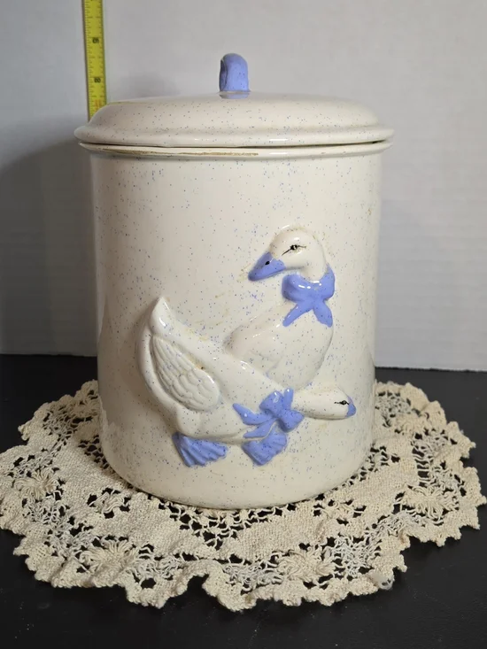Vintage Canister Country Goose (Raised) Blue Speckled Spackle Glaze