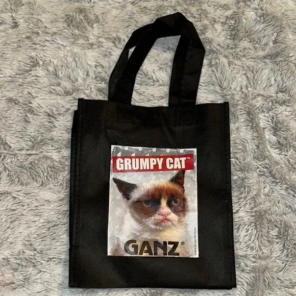 Ganz Grumpy Cat Mini Tote Bag Black Reusable Gift Bag 2013 Meme Collectible 8x10