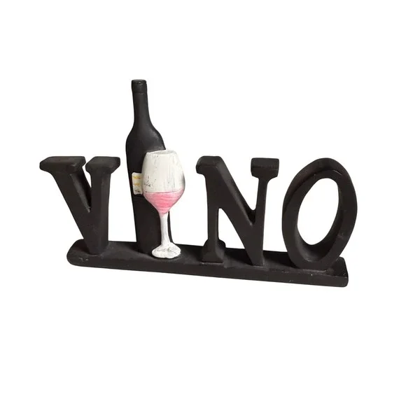 Vino Wine Bottle Sign‎ Black Kitchen Bar Home Shelf Decor Tuscan Grapes Gift