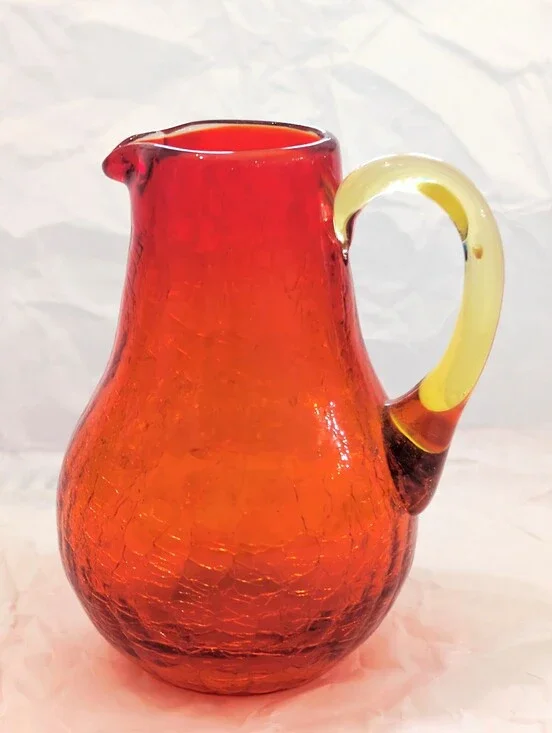 Vintage Mid-century Modern Amberina Crackle Art Glass Mini-Pitcher