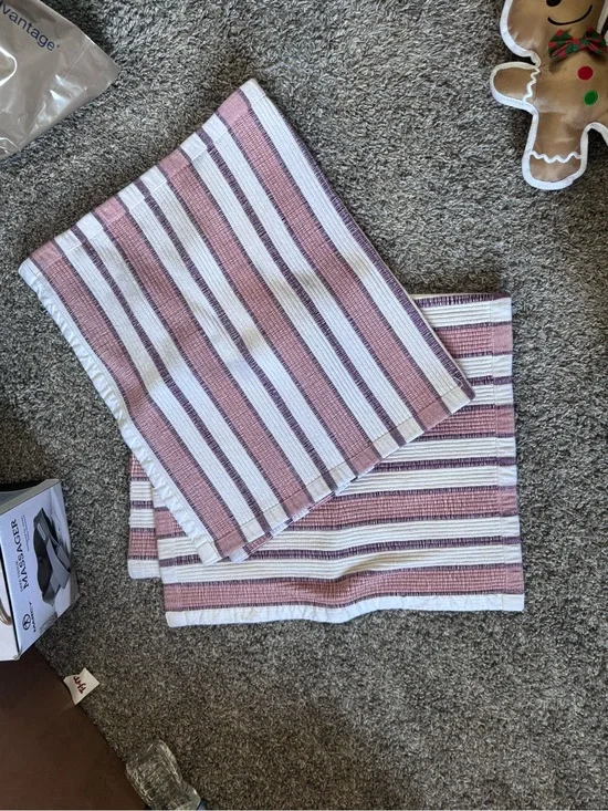 Set of 2 Striped Pink and White Woven Rug