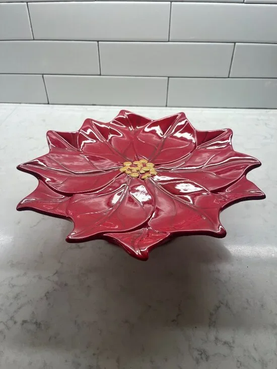 Princess House Red Poinsettia Pedestal Plate