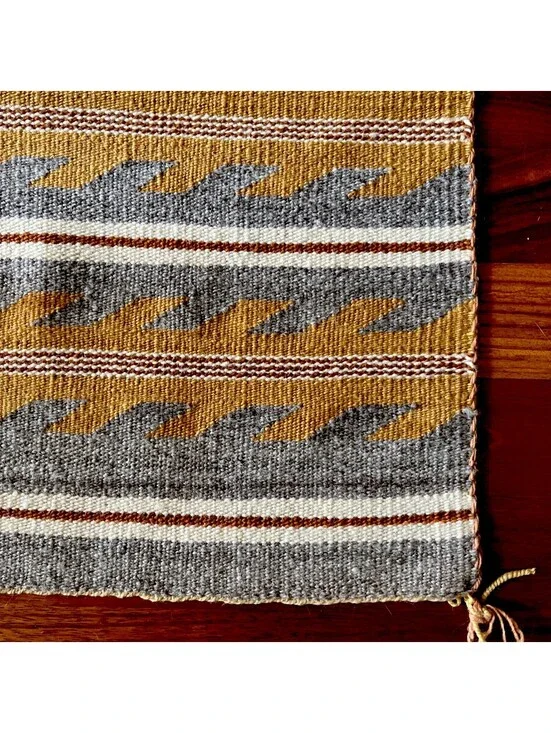 Vintage Navajo Rug Hand Woven Wool Chinle Wide Ruins Banded Textile Southwestern