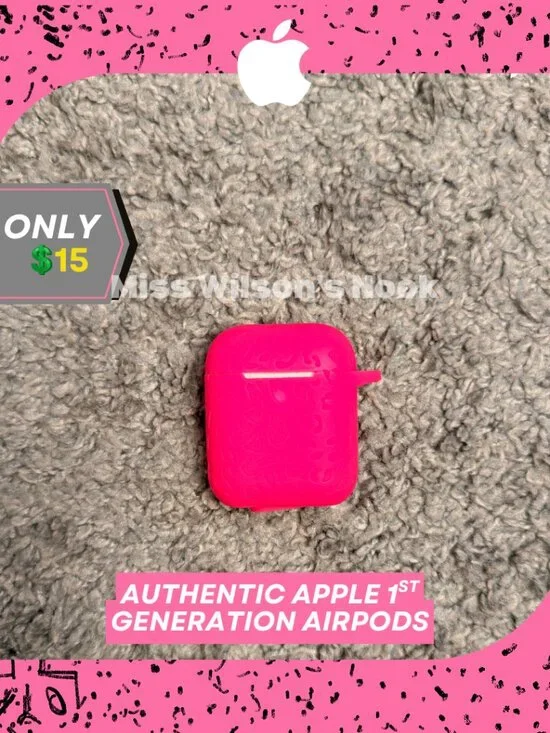 Authentic Apple AirPods 1st Generation with Pink Silicone Protective Case