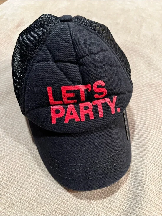 American Eagle Let's Party Black Cap with Red Embroidery