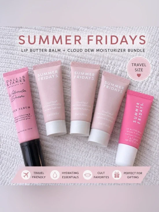 Summer Fridays Lip Butter Balm & Cloud Dew Skincare Travel Bundle