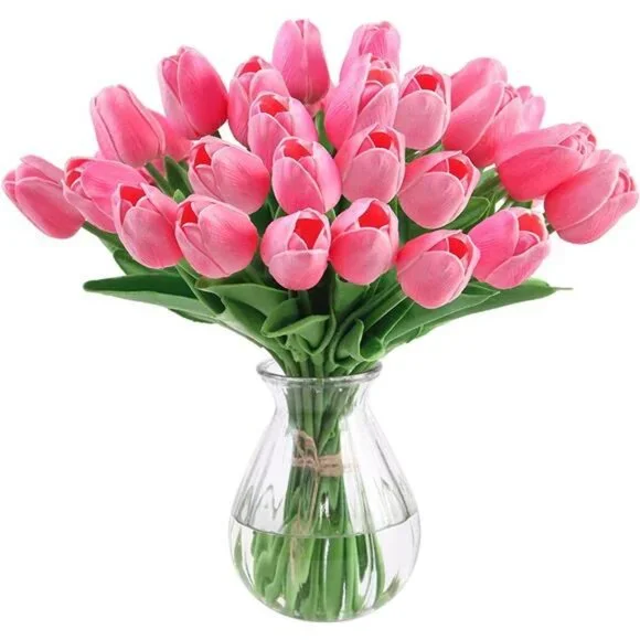 10 Pcs Tulips Artifical Flowers Real Touch Faux Tulip Stems Table Decor (Pink)
