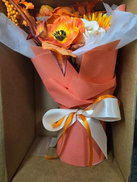 Tinge Time Preserved Flower Bouquet, Orange Artificial Flowers-Faux Flowers