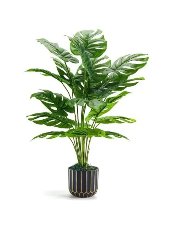 Der Rose 28in Artificial Monstera Plant Faux Greenery Decor in Black Pot