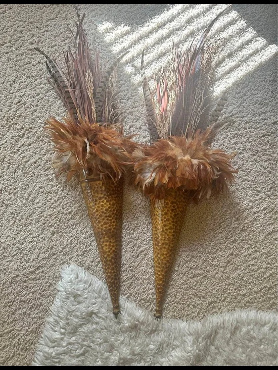 Decorative Feather Cone Wall Sconces - Rustic Brown
