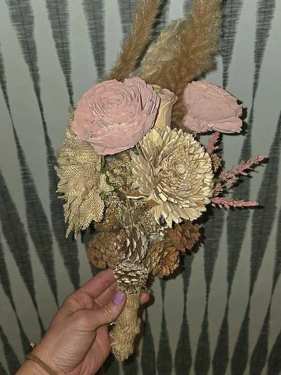 Rustic Boho Floral Bouquet Neutral Pink Pampas Grass Burlap Wedding Décor