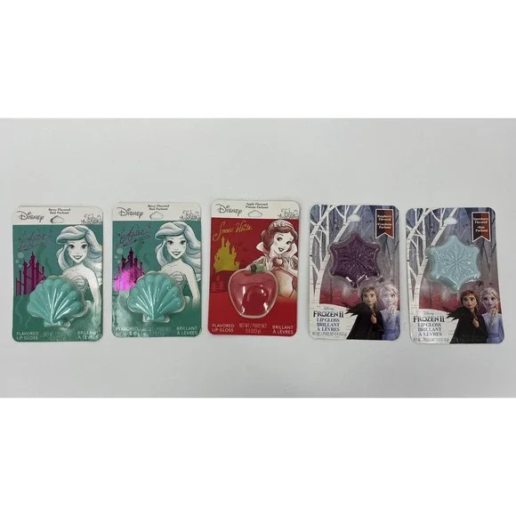 Disney Taste Beauty Flavored Lip Gloss Compacts Frozen Snow White Ariel Lot of 5