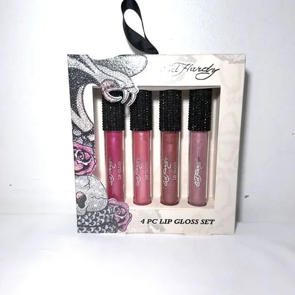 ED Hardy 4 Pc Long Lasting Shine Lip Gloss Set 0.14 FL Oz Each Lip Gloss NWT