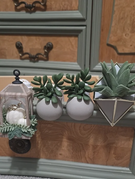 Neutral Gray Faux Succulent Wall Planters with Green Foliage