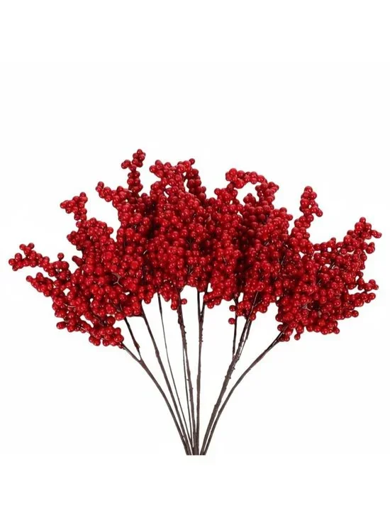13 Red Artificial Berry Picks, 7 Inch Wired Christmas Holiday Accents for Wreath