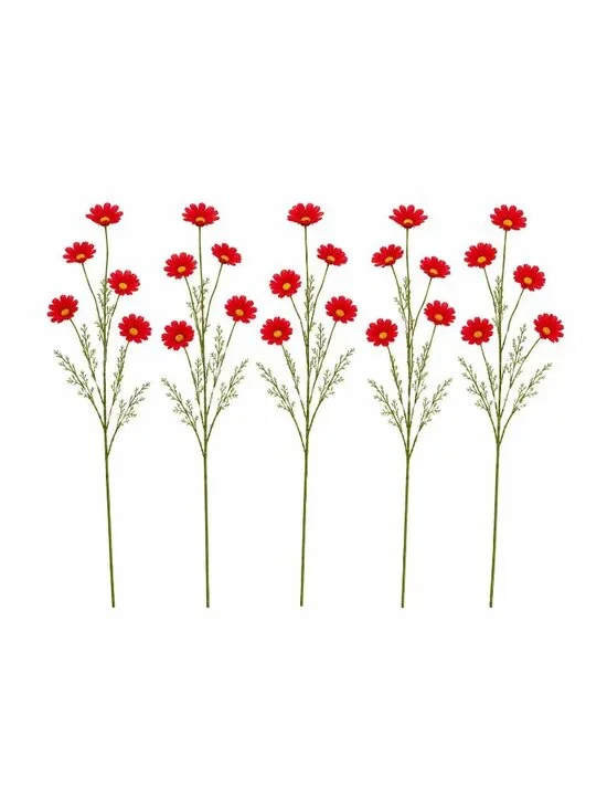 Red Artificial Daisy Stems Set of 5, 20 Inch Faux Silk Flowers, 25 Blooms, Cotta