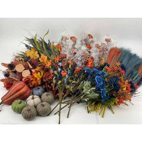 Lot of 57 Ashland Floral Decor Orange Blue Fall Wildflower Pumpkins Foliage NEW