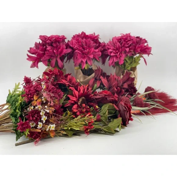 Lot of 22 Ashland Artificial Floral Bundle OS Burgundy Red Fall Decor Excellent