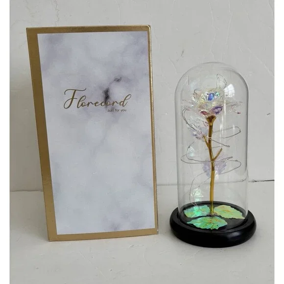 ROSE FLOWER LED LIGHT GLASS DOME GIFTS FOR WOMENS 8.5