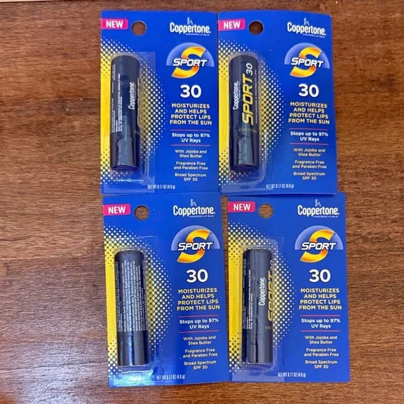NWT Coppertone Sport SPF 30 Lip Balm - Black Stick (4-Pack)