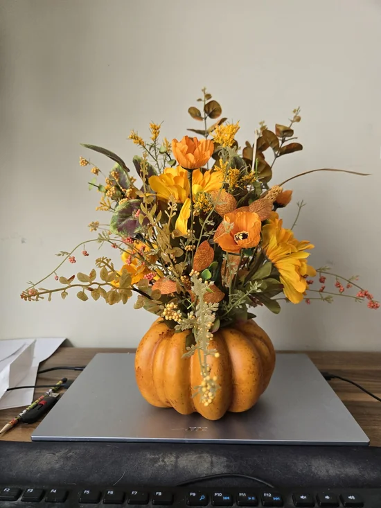 Autumn Pumpkin Floral Arrangement - Orange