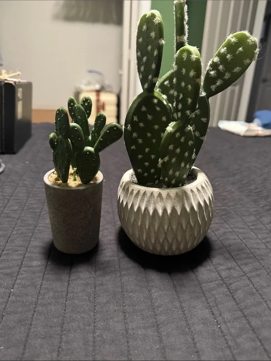 Decorative Green Faux Cactus in Cream Textured Pot by