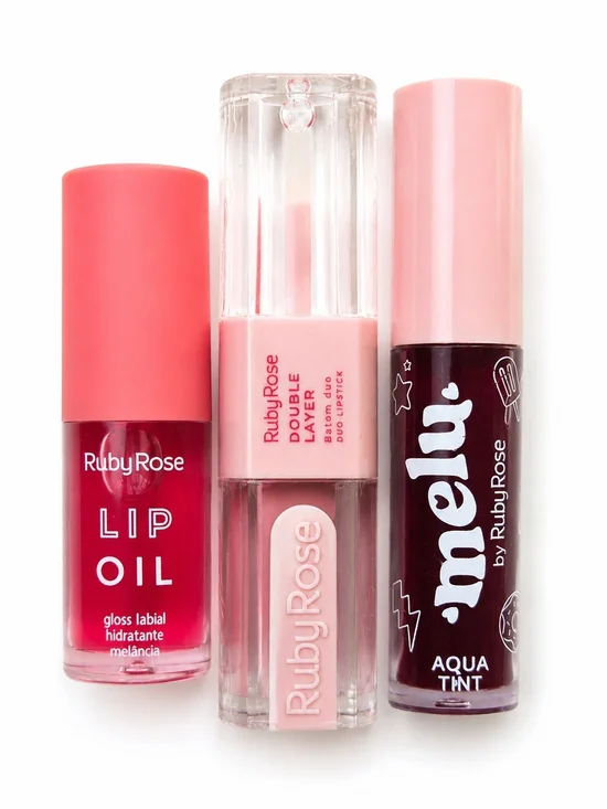 Ruby Rose 3-Pc Lip Bundle Lip Oil,Duo Lipstick & Aqua Tint Set- NEW