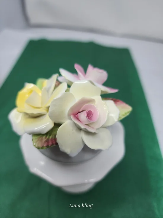 Luna Bling Porcelain Floral Accent - White with Pink and Yellow Blooms