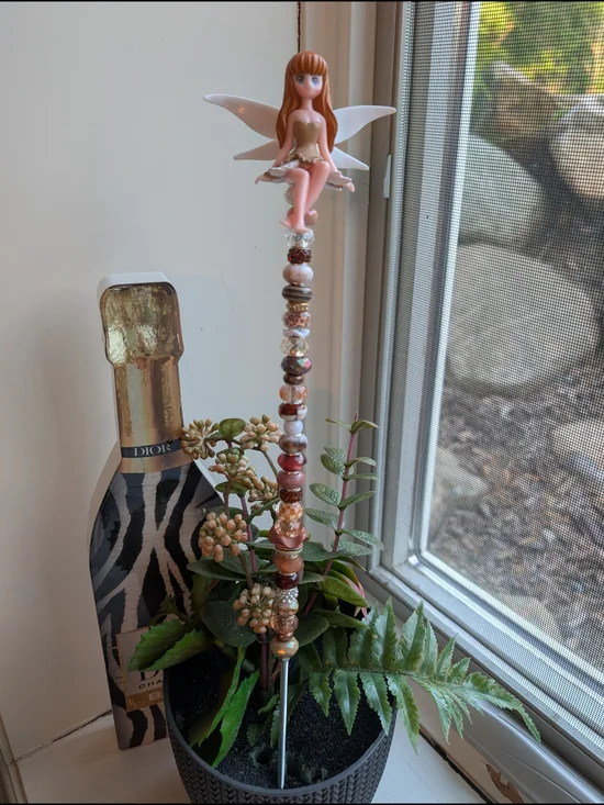 Hand Made Fairy Wand/Plant/Garden Stake W/Fairy Topper.