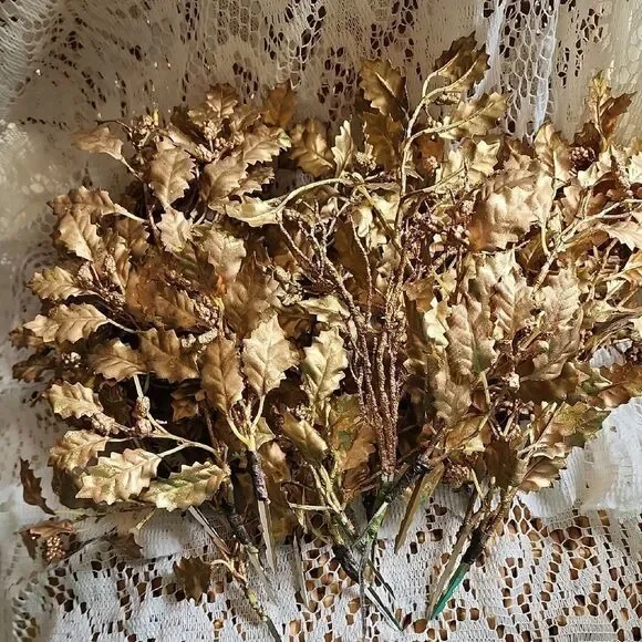 Vintage Gold Leaf Decorative Floral Picks Accent Fall Autumn Tgiving Christmas