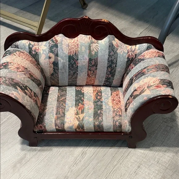 Vintage Floral Stripe Upholstered Mini Loveseat - Blue and Pink doll house set